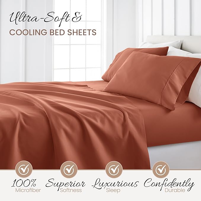 Linen Market Twin XL Bed Sheets - Cooling & Soft - Deep Pocket Fits 16" Thick Beds - 4 Piece Set (Clay)