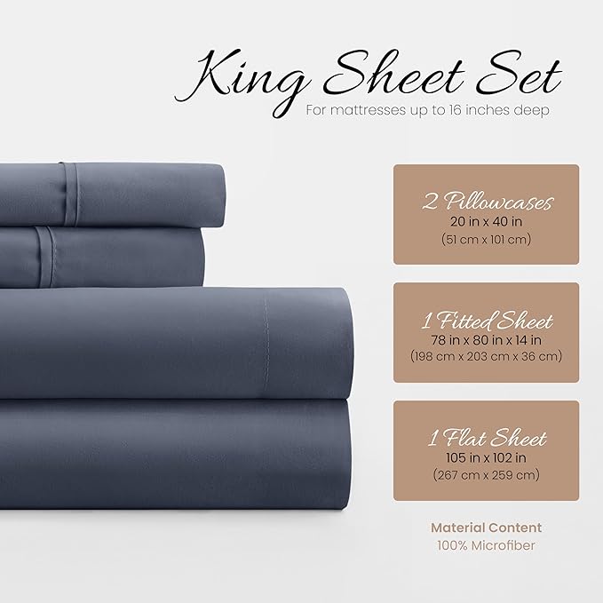 Linen Market Bed Sheets for King Size Bed (Stone) - Sleep Better Than Ever with These Soft and Cooling King Sheets - Deep Pocket Fits 16" Thick Beds - 4 Piece King Sheet Set