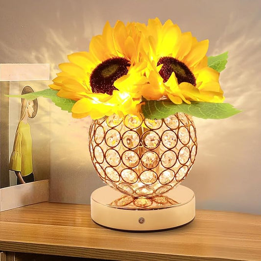 Birthday Gifts for Women,Sunflower Flower Touch Lamp,Rechargeable Cordless 3-Colour Dimming Night Light for Festival,Restaurant,Bedroom,Office Home Decor Gifts for Mom