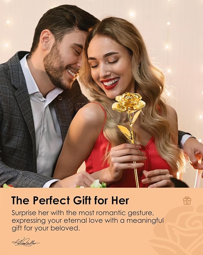 24K Gold Dipped Real Rose – Handcrafted, Elegant, One of a Kind – Romantic Gift for Her – Ideal for Birthday, Anniversary, Mother’s Day, Valentine’s (Gold)
