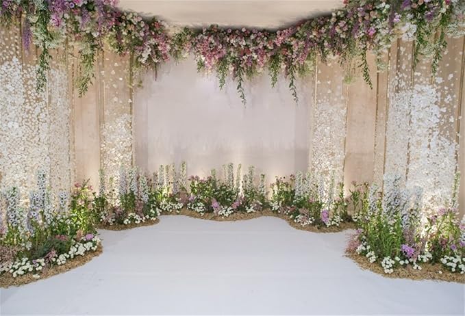 AOFOTO 5x3ft Wedding Backdrop Romance Archway Bridal Shower Flowers Wall Curtain Cradle Ceremony Banner Background for Photography Vinyl Anniversary Birthday Party Decoration Photoshoot Studio Props