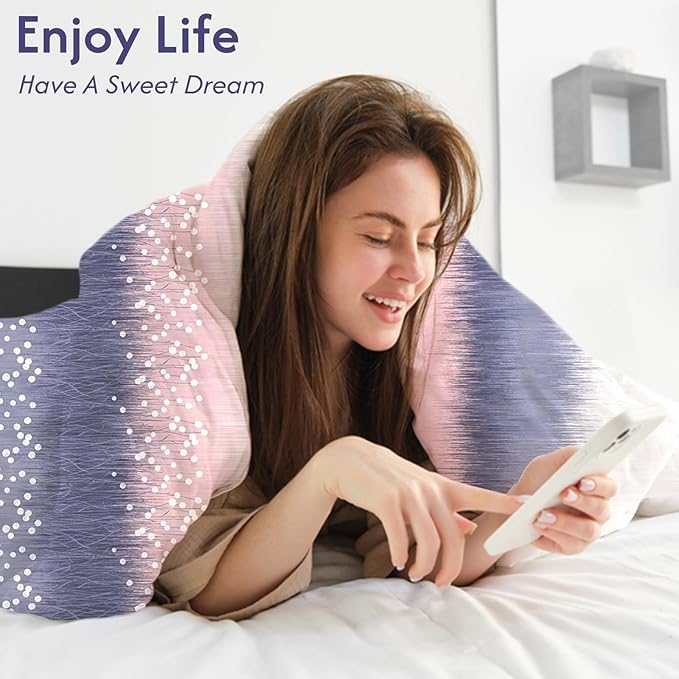 LONAVA King Patchwork 3 Pcs Duvet Cover Set, Breathable Soft Microfiber Purple Lining Comforter Cover with Zipper Closure, and 2 Anti-Pilling, Fade Resistant Pillowcases, Purple Blossom