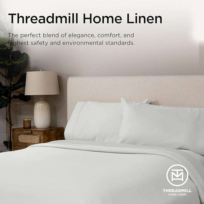 Threadmill Luxury Supima Cotton Sheets, Luxury 1200 Thread Count Soft 100% Cotton Sheets for Queen Size Bed, 4 Pc Light Grey Bed Sheets Queen Set, 5-Star Hotel Quality Deep Pocket Bed Sheets Set