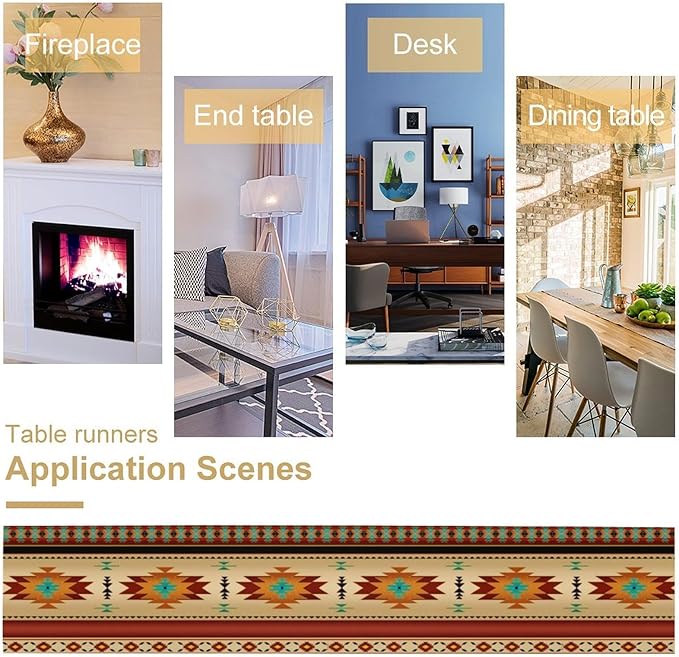 Aztec Southwest Table Runner, Ethnic Style Geometric Triditional Kitchen Table Runners Table Setting Decor for Garden Farmhouse Wedding Party Holiday Dinner Home, 13x60 Inch