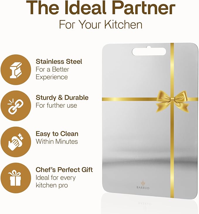 Premium Stainless Steel Cutting Board - Durable Non-Slip Metal for Kitchen - Portable Non-Porous Surface, Ideal for Modern Kitchens - Stainless Steel 304