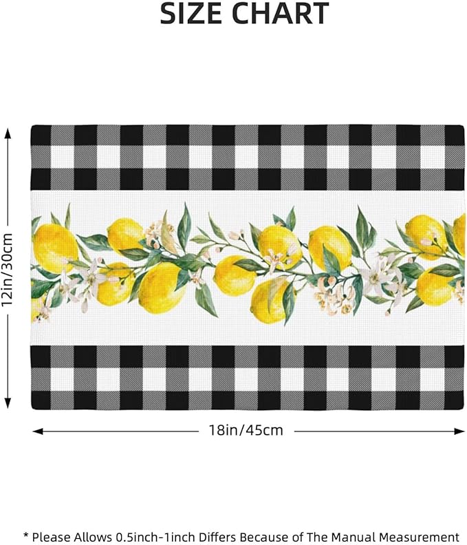 Lemon Linen Placemats Set of 6 Black White Buffalo Plaid Placemats for Indoor Outdoor Party Home Desktop Kitchen Dining Room Decor 12x18 Inch