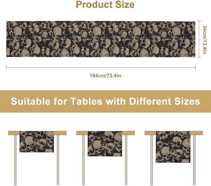 Gothic Table Runner,Dark Skull Pattern Decor Table Runner for Home Kitchen Table Dining Garden Farmhouse Wedding Party Decor 13x108 Inch