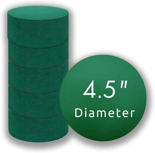 Pack of 6 FLOFARE Round Floral Foam Blocks for Fresh and Artificial Flowers, Each (4.5" X 1.5"), Dry & Wet Green Flower Foam for Flower Arrangements & Flo