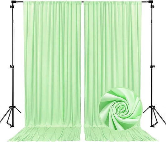 10 x 10 Feet Light Green Backdrop Curtain for Partie, Background Curtains for Photoshoot, Birthday, Wedding, Halloween, Thanksgiving, Christmas, New Year Party Decorations 5Ft x 10Ft, 2 Panels