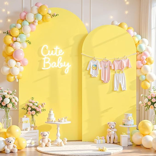 Yellow Arch Backdrop Cover Set of 2 Birthday Party Arch Covers 7.2 and 6ft Wedding Arch Cover Stretchy Backdrop Bridal Baby Shower Birthday Arch Covers Spandex