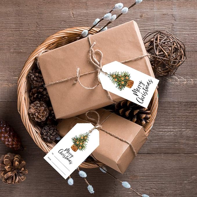Andaz Press Christmas Holiday Season Classic Gift Tags, Merry Christmas to from Classic Favor Tags, Citrus Christmas Tree Design, for Holiday Events, Parties, and Favors, 60-Pack