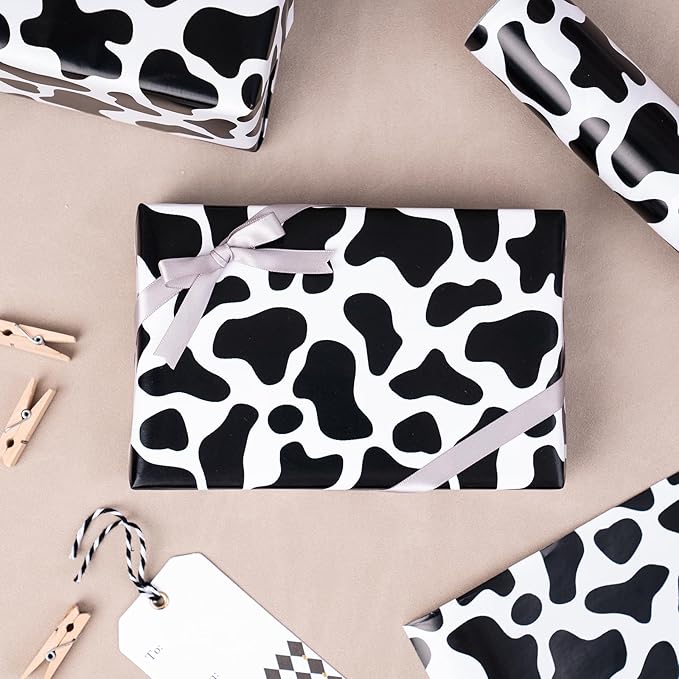 WRAPAHOLIC Cow Wrapping Paper Sheet - 12 Sheets Cow Prints Design Folded Flat for Birthday, Wedding, Baby Showers - 19.7 Inch X 30 Inch Per Sheet