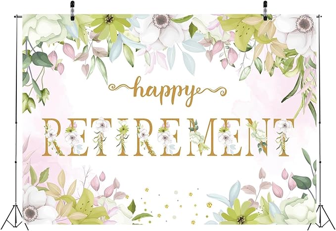 BELECO 9x6ft Fabric Floral Happy Retirement Backdrop Watercolor Leaves Flowers Retirement Background Retirement Party Decorations Banner Photo Booth Shoot Studio Props
