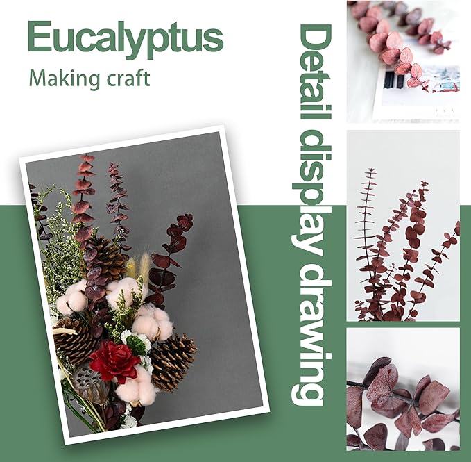 (20Pcs) Dried Eucalyptus Stems - Red, Fall Decorations for Home, Real Long Eucalyptus, Dried Flowers for Vase, 17" Floral Arrangement, Wedding