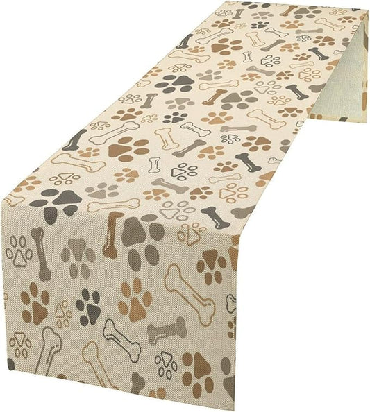 Dog Paw Table Runner,Kids Teens Cute Pet Animal Footprint Theme Pattern Print Tablecloth Burlap for Hotel Indoors Outdoor Dining Room Kitchen Home Decor,W13X L36 in