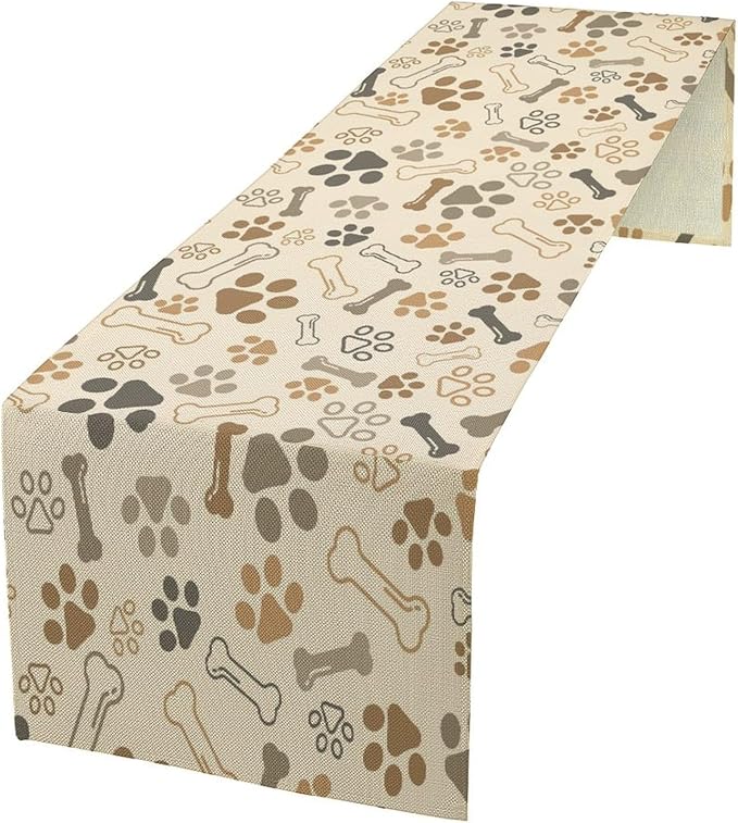 Dog Paw Table Runner,Kids Teens Cute Pet Animal Footprint Theme Pattern Print Tablecloth Burlap for Hotel Indoors Outdoor Dining Room Kitchen Home Decor,W13X L80 in