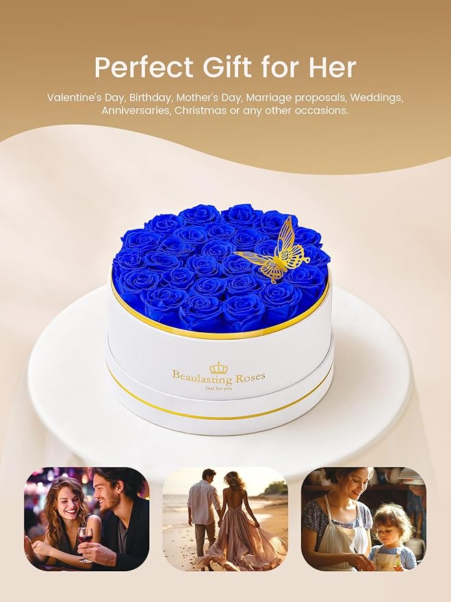 Preserved Roses Forever Flowers Real Roses in a Box Mother's Day Birthday Flowers for Her Mom Women Wife Valentine's Day, 27 Royal Blue Roses