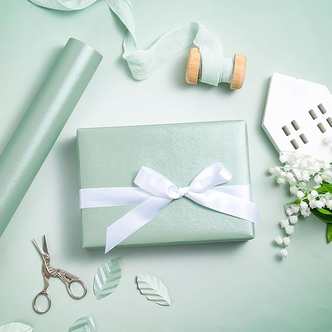 RUSPEPA Mint Matte Wrapping Paper - Solid Color Pearly - luster Paper Perfect for Wedding, Birthday, Spring, Christmas, Baby Shower, DIY Bouquet -17 Inches X 32.8 Feet