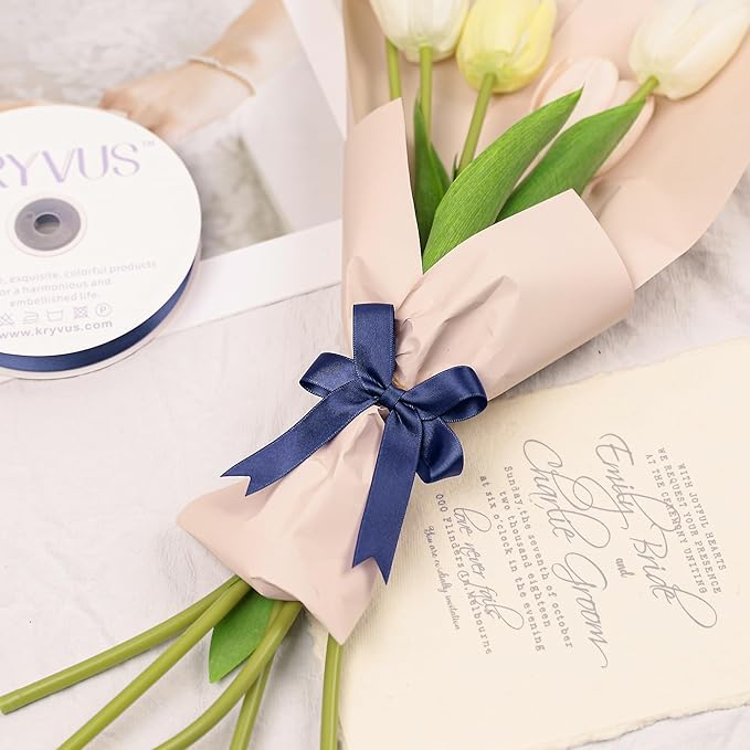 Navy Blue Satin Ribbon, Double Faced 5/8 Inch X 25 Yards Navy Blue Ribbon, Premium Satin Ribbon for Gift Wrapping, Crafts, Hair Bow Making, Sewing, Flower Bouquet, Wedding Party Decor