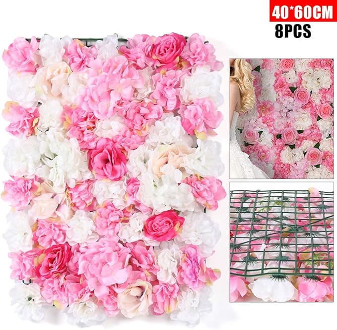 LOYALHEARTDY 8 Pack Artificial Flower Wall Panels 24" x 16" Flower Wall Panel Wall Backdrop Faux Hydrangea and Rose Flower Backdrop Panels for Flower Wall Decor Wedding Party Event Decoration