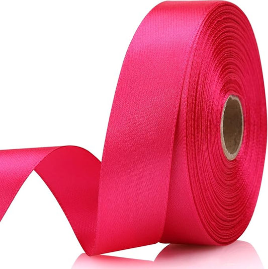 7/8 Inch 30 Yards Hot Pink Satin Craft Ribbon-Single Face Polyester Ribbon for Handmade Roses,Gift Wrapping,Timeless Flower,Bouquets,Wedding and Party Decoration