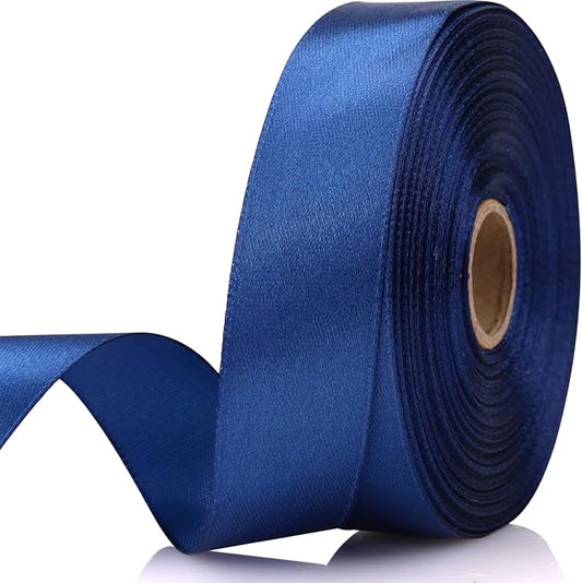 7/8 Inch 30 Yards Deep Blue Satin Craft Ribbon-Single Face Polyester Ribbon for Handmade Roses,Gift Wrapping,Timeless Flower,Bouquets,Wedding and Party Decoration