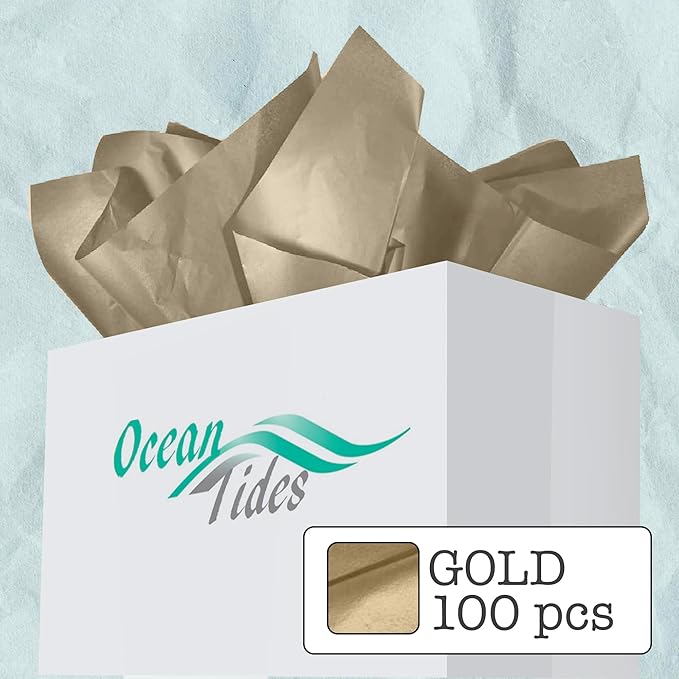 Ocean Tides 100 Sheets (14 x 20 Inches) Christmas Wrapping Paper – Gift Wrapping Tissue Paper Bulk for Crafts, Birthdays, & Holidays – Colored Tissue Papers for Gift Bags & Decorations, Gold