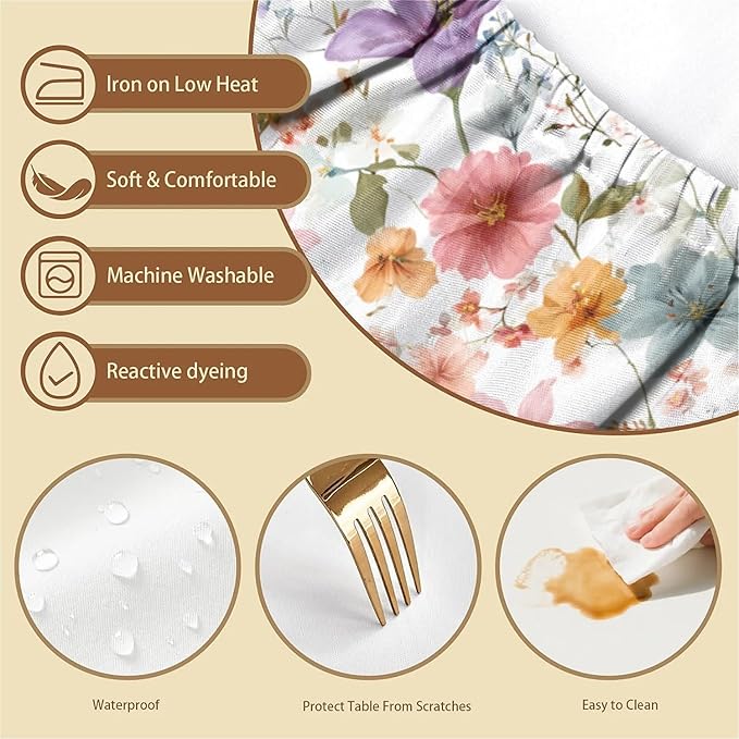 Rectangle Table Cloth Cover Waterproof Elastic Fitted Polyester Fitted Tablecloths for 6 Foot Tables for Indoor,Picnic, Camping, Outdoor （72" x 30"，Flower）