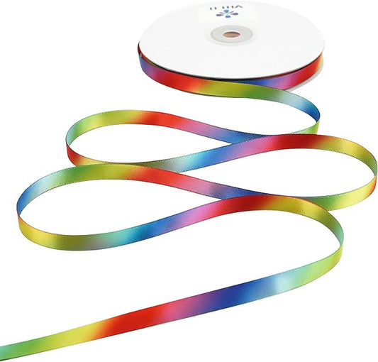 MEEDEE Rainbow Ribbon Rainbow Thin Satin Ribbon 3/8 inch Colored Ribbons for Crafts Gift Ribbons for Gift Wrapping Birthday Party Pride Party Wedding Decorating - 50 Yards