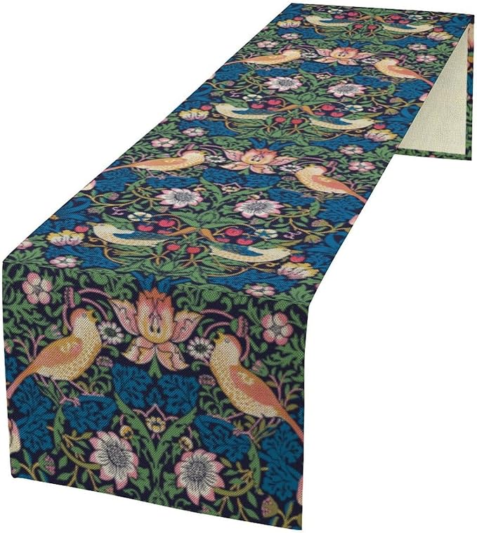 William Morris Floral Table Runner, Vintage Flowers Botanical Printed Table Runner for Home Kitchen Dining Table Decoration,13x120 Inch