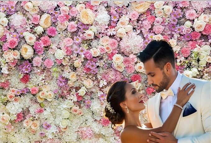 20x10ft Pink Rose Floral Flower Wall Backdrop Girls Wedding Birthday Bridal Shower Kids Portrait Background Photoshoot Cake Table Tea Party Photoshoot Decorations Photo Studio Props