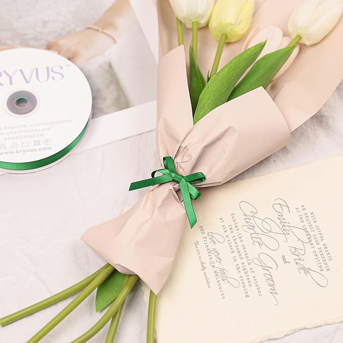 Green Satin Ribbon, Double Faced 1/4 Inch X 25 Yards Green Ribbon, Premium Satin Ribbon for Gift Wrapping, Crafts, Hair Bow Making, Sewing, Flower Bouquet, Wedding Party Decor