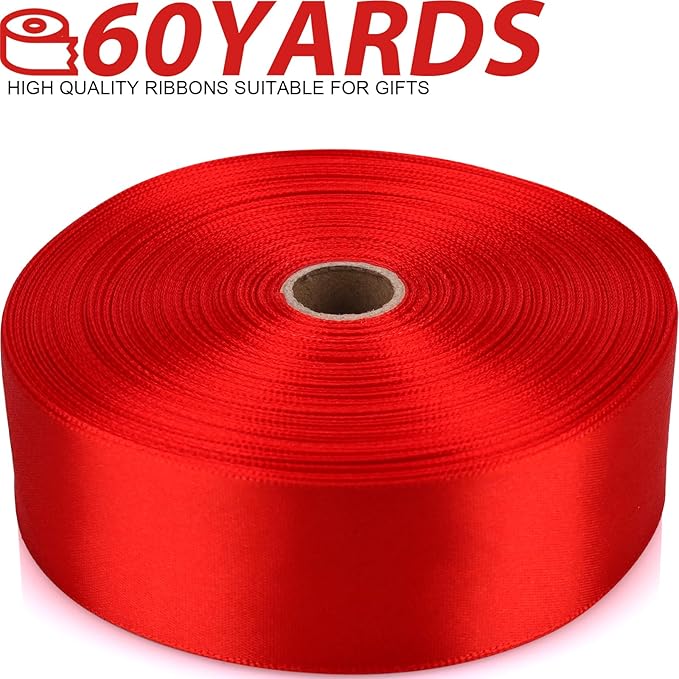 1-1/2 Inch 60 Yards Red Solid Satin Ribbon for Gift Wrapping,Craft Floral Bouquets,Wedding Party,Timeless Flower,Decoration Floral Hair,Balloons