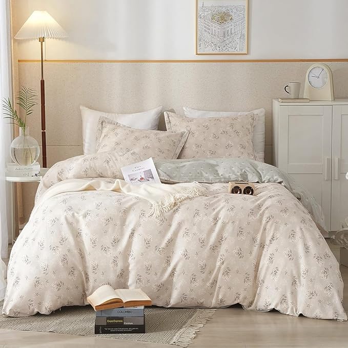 HighBuy Boho Floral Duvet Cover King Bedding Vintage Cotton Aesthetic Bedding Set King Size Comforter Cover Set Garden Lightweight Soft Duvet Cover Set Zipper Closure Breathable