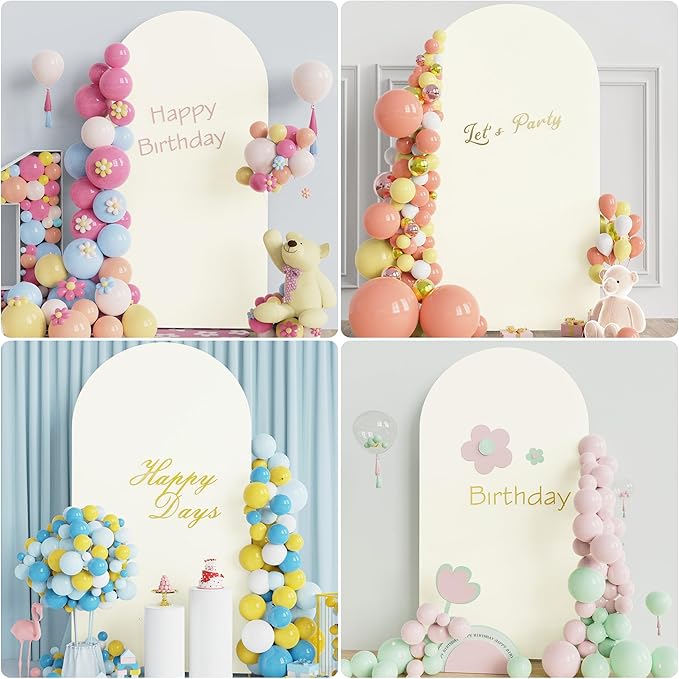 Putros 7.2ft Metal Arch Stand with Cover Ivory Spandex Fitted Wedding Arch Cover and Round Top Chiara Backdrop Stand Set for Birthday Party Baby Shower Decoration