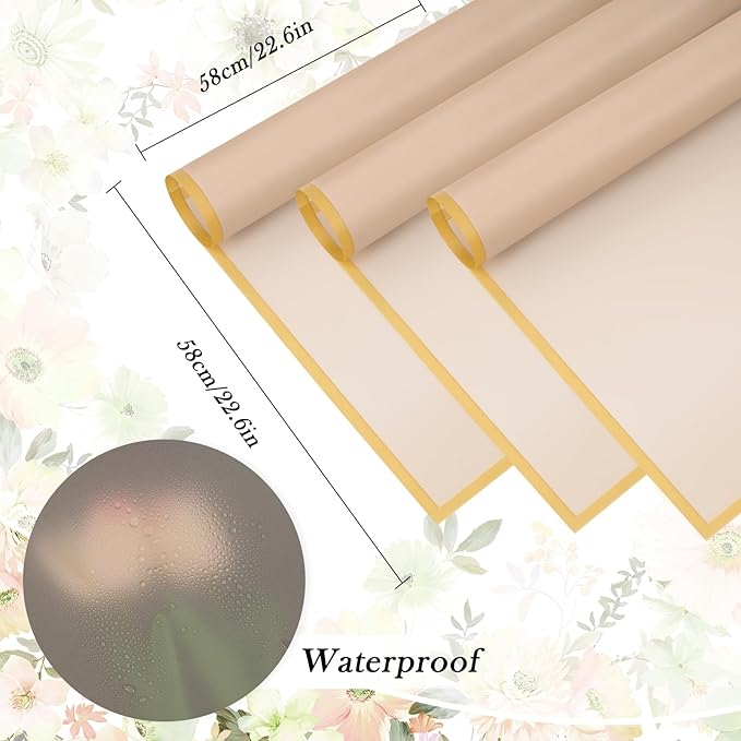 Kosotody 20 Sheets Flower Wrapping Paper Waterproof Florist Bouquet with Ribbon for Bouquets DIY Crafts Packaging Bouquet, 22.8x22.8 inch (Grey Khaki)…