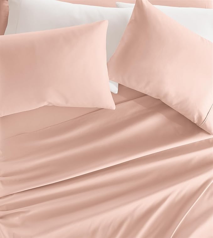 Linen Market Brushed Microfiber King Sheet Set 4 Piece – Oeko-TEX Certified Ultra Soft & Wrinkle-Free - 16" Deep Pocket Sheets - Easy Care King Size - Blush