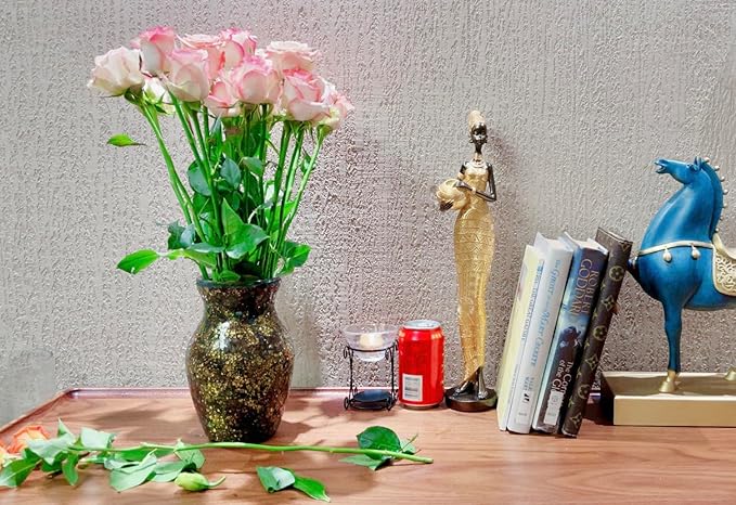 8" H Golden Mosaic Vase Glass Vase,Decorative Flower Vase,Decor Home Modern Midsize Mosaic Vase for Bedroom Livingroom Kitchen Office Wedding,Unique Gift