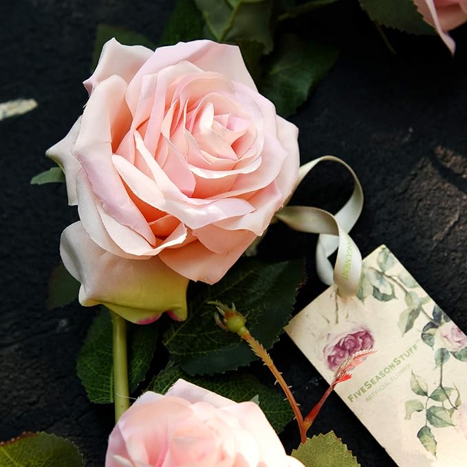 FiveSeasonStuff Dreamy Pink Artificial Silk Roses Flower Garland, Bendable Hanging Vines (2pcs, 11ft)