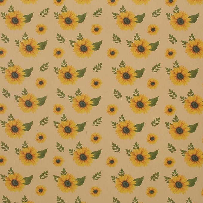Aimyoo Kraft Floral Wrapping Paper Jumbo Roll, All Occasion Sunflower Flower Gift Wrap Paper for Wedding Bridal Shower Birthday, 17 in x 60 ft