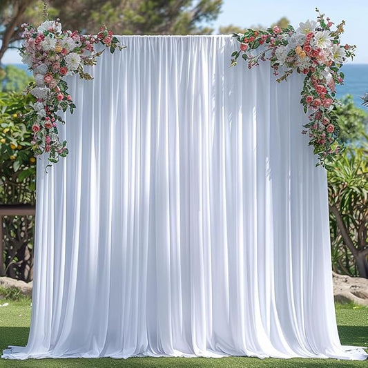 Wrinkle Free White Backdrop Curtain for Parties 10x7ft Soft Fabric Drapes Wedding White Curtain Backdrop for Birthday Party Decorations Background for Photography 5x7ft, 2 Panels