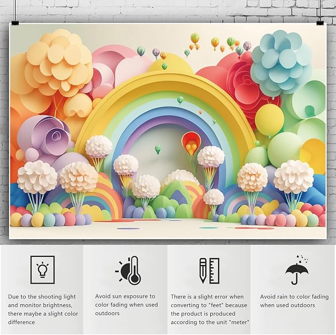 YongFoto Paper Flowers Backdrop 6x4ft Colorful Cut Paper Floral Blossom Rainbow Arch Hot Air Balloon Honeycomb Ball Photography Background Lovely Party Banner Home Decor Photo Studio Booth Props