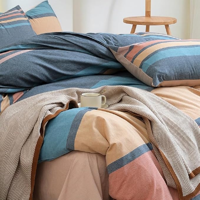 LifeTB Striped Comforter Set Queen Size Multi-Colored Stripes Pattern Comforter Fluffy Bed Set 3 Pieces Lightweight Bedding Comforter Modern Soft Patchwork Stripe Comforter Set with 2 Pillowcases