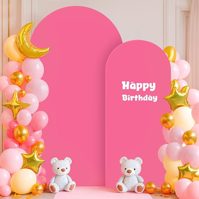 Hot Pink Arch Backdrop Covers - 6.6FT, 5FT Spandex Fitted Wedding Arch Stand Covers Round Top Chiara Arch Backdrop Cover for Wedding Birthday Party Decoration