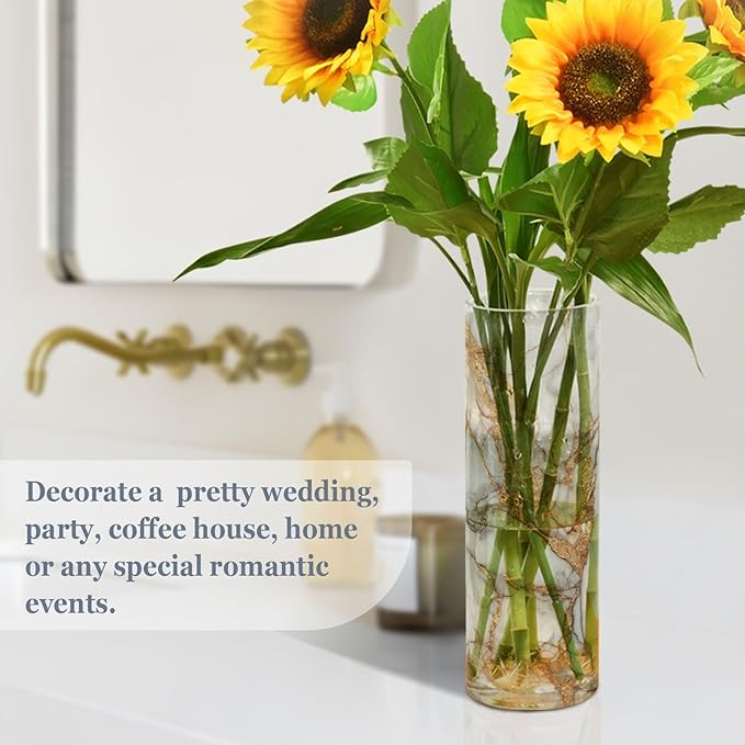 ALAZA White Gilded Marble Pattern Flower Vases for Home Decor Kitchen Bedroom Living Room Bathroom Office Table Decorations