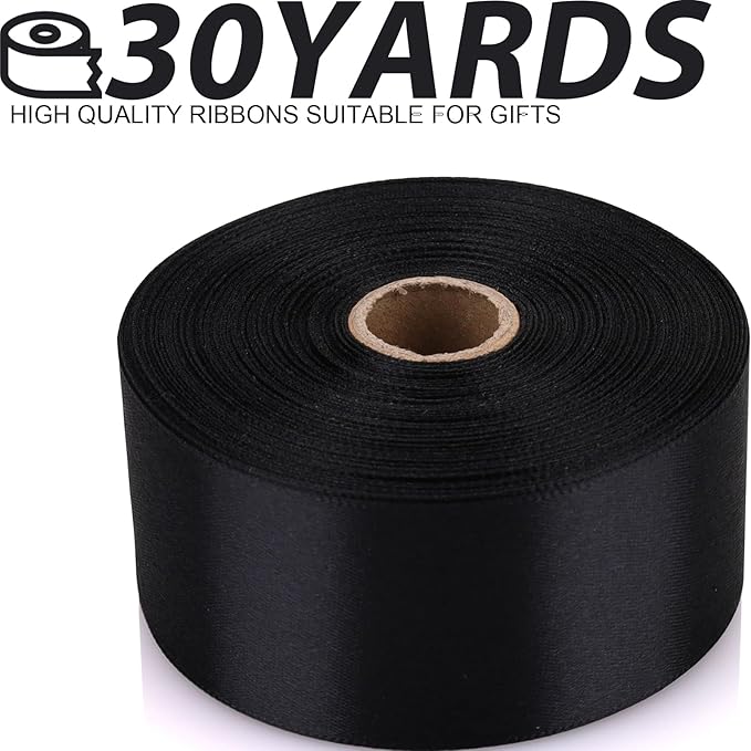 1-1/2 Inch 30 Yards Black Solid Satin Ribbon for Gift Wrapping,Craft Floral Bouquets,Wedding Party,Timeless Flower,Decoration Floral Hair,Balloons