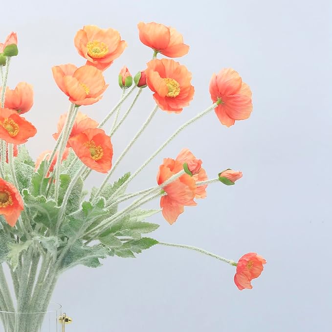 2 Pcs Artificial Fake Flowers Plants Poppies Silk Flower Arrangements Wedding Bouquets Decorations Plastic Floral Table Centerpieces for Home Kitchen Garden Party Decor Approx 23.6" High - Dark Coral