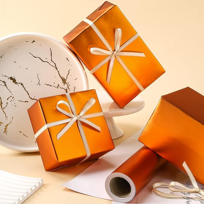 RUSPEPA Orange Wrapping Paper - Solid Color Matte Metallic Gift Wrap Paper Rolls Perfect for Wedding, Birthday, Christmas, Baby Shower, Autumn, Halloween, Pumpkin - 17 Inches X 32.8 Feet