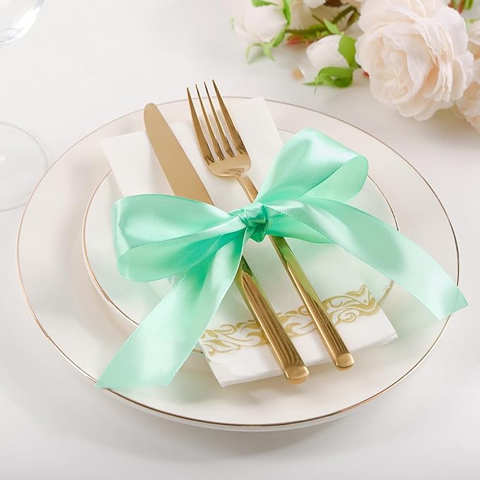 1-1/2 Inch Wide Mint Green Satin Ribbon, 50 Yards Solid Polyester Fabric Ribbon for Roses Making, Gift Wrapping, Christmas, Wedding Decorations, Crafts, Bows, Flower Bouquets