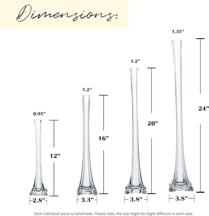 Craft And Party, Pack of 12, Eiffel Tower Vases Centerpiece for Flower, Wedding, Decoration. (24", Clear)